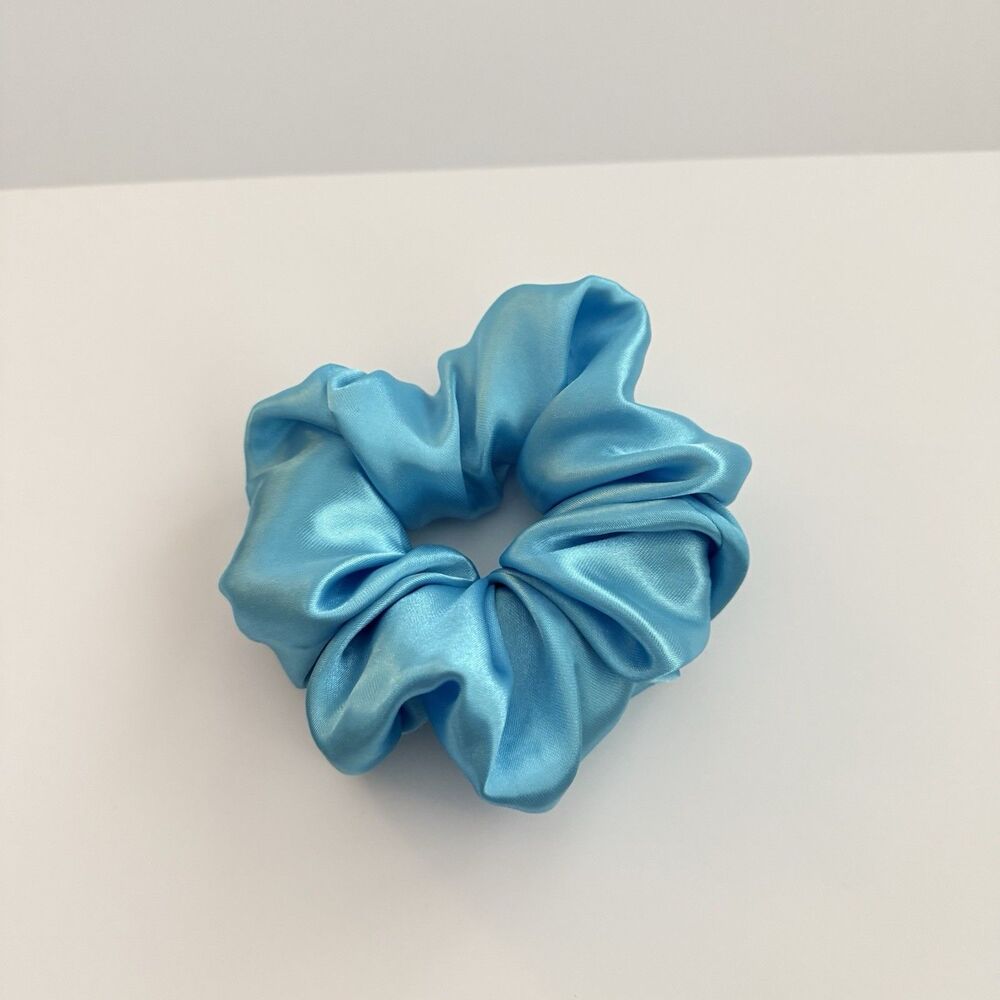 Luxury Blue Satin Scrunchie Handmade – Statement Hair Accessory - Picture 10 of 12